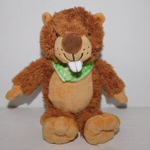 Kinder Surprise Beaver  Green Bandana stuffed Toy Basket Plush 9" Brown